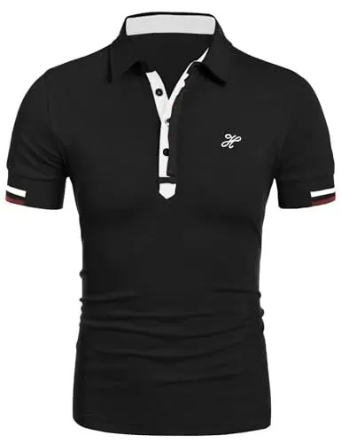 Produktbild: COOFANDY Herren Poloshirt Kurzarm Casual Basic Golf Polohemd Business Oberteile Männer Polo Urlaub Muscle Fit Schwarz M
