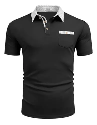 Produktbild: COOFANDY Poloshirt für Herren Kurzarm Shirt Freizeit Polohemd Sommer Golf Shirt Kontrast-Polokragen T-Shirt Schwarz XL
