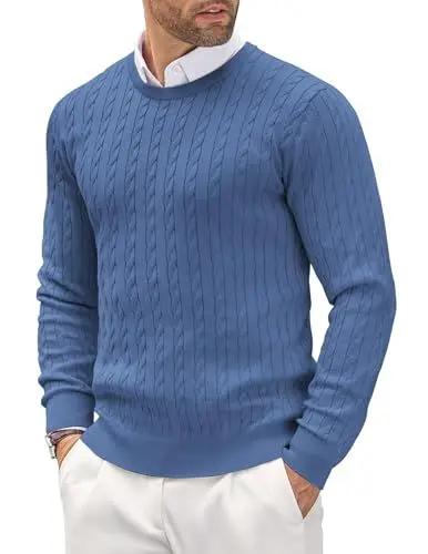 Produktbild: COOFANDY Herren Pullover Rundhals Leichte Feinstrickpullover Slim fit Freizeit Modern Pulli Blau XL