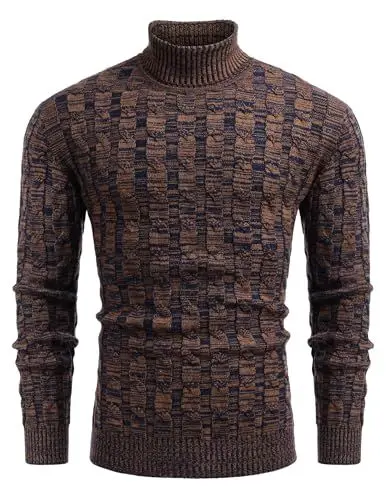 Produktbild: COOFANDY Herren Pullover Strickpullover Rollkragenpullover Zopfmuster Sweater Christmas Pulli Warm Weihnachten Pullover PAT7 M