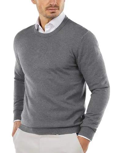 Produktbild: COOFANDY Herren Pullover mit Rundhals Feinstrick Slim Fit Strickpullover Feiner Leichte Crewneck Sweater Grau M