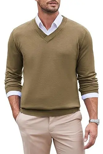 Produktbild: COOFANDY Herren Pullover mit V-Ausschnitt Strickpullover Longsleeve Sweater Feinstrick Casual Business Pullover Winter Pulli Lässig und Bequem Kamel S