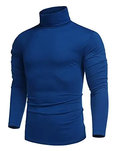 Produktbild: COOFANDY Herren Rollkragenpullover Dünne Rollkragenshirt Longsleeve Turtleneck Langarmshirts Baumwolle Rolli Herren Langarm Unterziehrolli Slim Fit Einfarbig Königsblau M