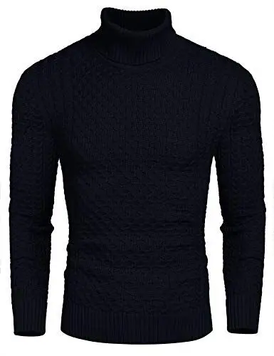 Produktbild: COOFANDY Herren Rollkragenpullover Strickpullover Rollkragenpulli Sweatshirt Feinstrick Pullover Sweater Turtle Neck Solid Winter Pullover Warme Rolli Pulli Marine M