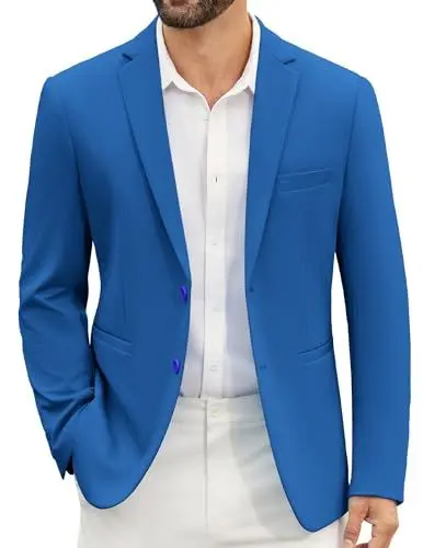 Produktbild: COOFANDY Herren Sakko Sportlich Freizet Leichte Anzugjacke Regular Fit Einfarbig Blazer mit 2 Knöpfe Blau XXL