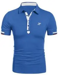 Produktbild: COOFANDY Poloshirt für Herren Kurzarm Polohemd V-Ausschnitt Slim Fit Shirt Golf leichtes Hemd-Kragen-Polo Blau XL