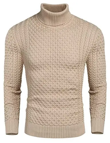 Produktbild: COOFANDY Herren Strickpullover Pullover Rollkragen Pulli Rollkragenpullover Sweatshirt Winterpullover Feinstrick Sweater Turtle Neck Solid Winter Thermo Pullover Aprikose M