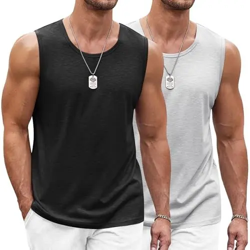 Produktbild: COOFANDY Herren Tank Top Ärmelloses Shirt Fitness Achselshirt Muskelshirt Schnelltrocknendes Gym Sleeveless Funktionsshirt Sport Laufshirt für Männer Schwarz/Hellgrau L