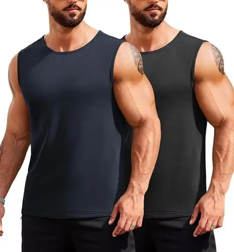 Produktbild: COOFANDY Herren Tank Top Fitness Bodybuilding Sport Unterhemden Ärmellose Muscle Funktionsshirt Schwarz und Marineblau L