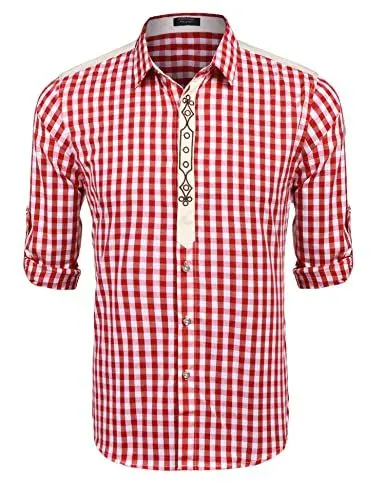 Produktbild: COOFANDY Herren Hemd Langarm Trachtenhemd Regular fit Kariertes Hemd Oktoberfest Karohemden Freizeithemden Herrenhemden Langarmhemden Festhemd Winerot XL