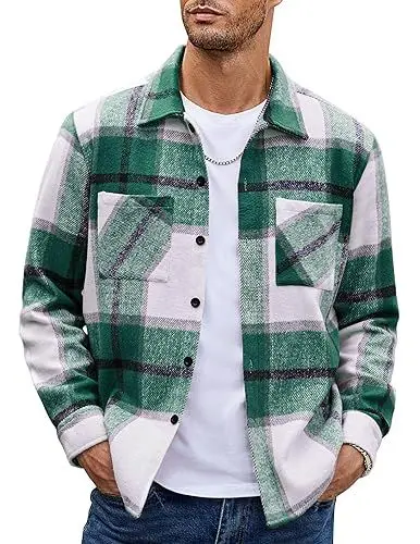 Produktbild: COOFANDY Herrenhemd Flanellhemd Männer Kariert Langarmhemd Lässig Button Down Freizeithemd Regular Fit Hemden mit Brusttasche Grün XXL