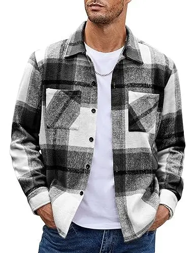 Produktbild: COOFANDY Herrenhemd Flanellhemd Kariert Langarmhemd Lässig Button Down Freizeithemd Regular Fit Hemden mit Brusttasche Schwarz L