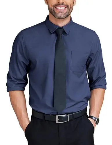 Produktbild: COOFANDY Herrenhemden Langarm Herren Hemd Langarm Stretch Business Hemd Bügelfrei Oberhemden Freizeithemden für Herren Langarmhemd Freizeit Hochzeit Hemd Denim Blau L