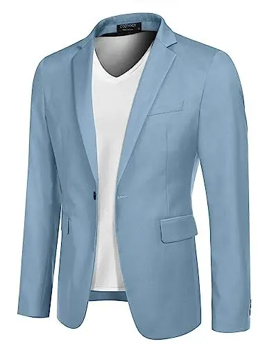 Produktbild: COOFANDY Herrensakko Herren Anzugjacke Business Sakko Anzug-Jackett Regular Fit Freizeit Jackett Sportsakko für Hochzeit Klassischer Jackett Klares Blau S