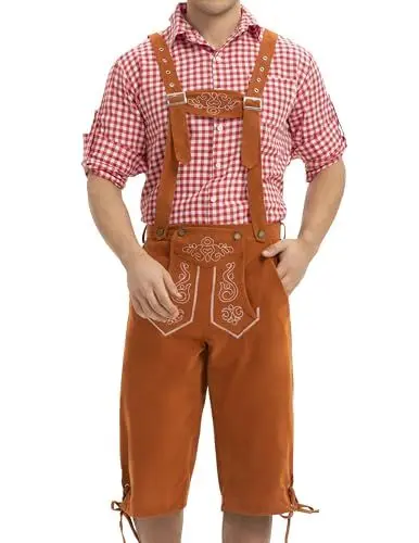 Produktbild: COOFANDY Lederhose Herren Trachtenhosen Trachtenlederhosen Für Männer Bayerische Herren Trachten Lederhosen Oktoberfesthosen Trachtenset Kniebundhose Elegant Hellbraun 3XL