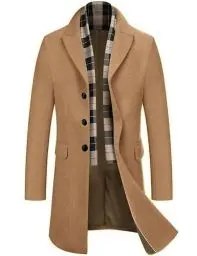 Produktbild: COOFANDY Mantel Herren Lang Wintermantel Winterjacke Trenchcoat Windjacke Reversjacke Herrenmantel mit Abnehmbaren Karierten Schals Männer Warmer Wollmantel Dunkler Kaffee M