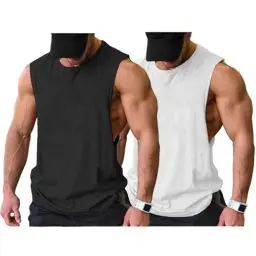 Produktbild: COOFANDY Tank Top Bodybuilding Herren Workout Gym Ärmellose Muskelshirts Tshirt, Weiß/Schwarz(2 Stück) L