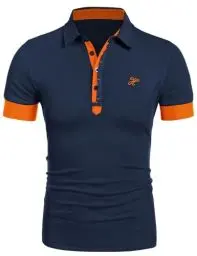 Produktbild: COOFANDY Herren Kurzarm Hemd Polo Kontrast Poloshirt Sommer T-Shirts Männer Slim Fit Shirts Sport Golf Navy & Orange S