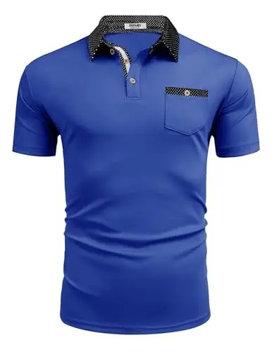 Produktbild: COOFANDY Poloshirt für Herren Kurzarm Shirt Slim Fit Einfarbig Freizeit Golf Poloshirt Kontrast-Polokragen Polohemd Blau XL