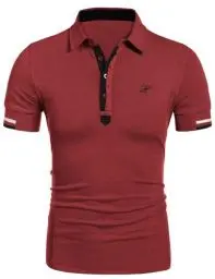 Produktbild: COOFANDY Poloshirt Herren Kurzarm Polohemd Stickerei Muskelshirt T-Shirt Golf Polo Hemd Alpha Shirts Männer Weinrot M