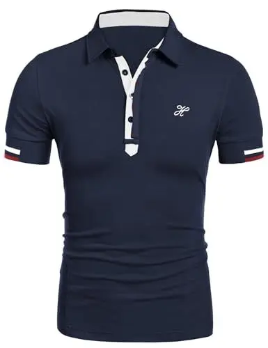 Produktbild: COOFANDY Herren gestickt Poloshirt Kurzarm Polo T-Shirt leichtes Männer Alpha Polohemd Sport Golf Hemd Navy Blau XL