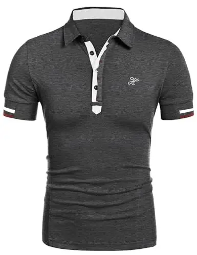 Produktbild: COOFANDY Poloshirt für Herren Kurzarm T-Shirt Polo Hemd leichtes Männer Alpha Polohemd Golf Shirts Dunkelgrau XXL
