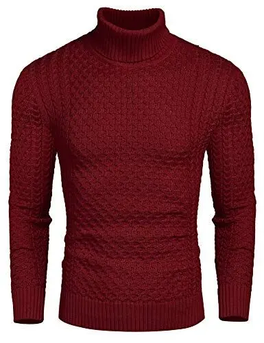 Produktbild: COOFANDY Pullover Herren Rollkragenpullover Rollkragenpulli Strickpullover Sweatshirt Langarmshirt Basic Winterpullover Slim fit Rolli Herren Langarm Rot S