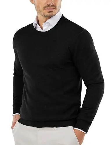 Produktbild: COOFANDY Herren Rundhalspullover Slim Fit Leichter Strickpullover aus Baumwolle,Schwarz,XXL