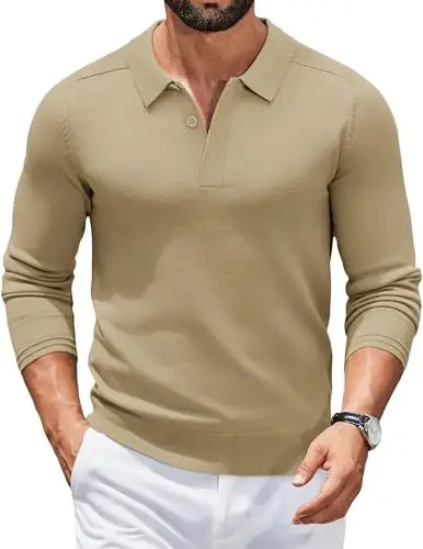 Produktbild: COOFANDY Pullover für Herren Polo Pullover Strickpullover mit Polokragen Langarm Poloshirt Herren Winterpullover Herrenpullover Langarm Strick Polohemd Business Casual Pulli Dunkles Khaki M
