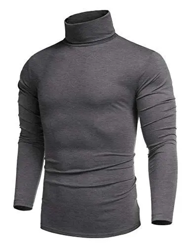 Produktbild: COOFANDY Herren Longsleeve Rollkragenpullover Rollkragenshirt Herren Rollkragen Slim fit Unterziehrolli Rolli Herren Langarm Turtleneck Herren Pullover Rollkragenpulli Dunkelgrau L