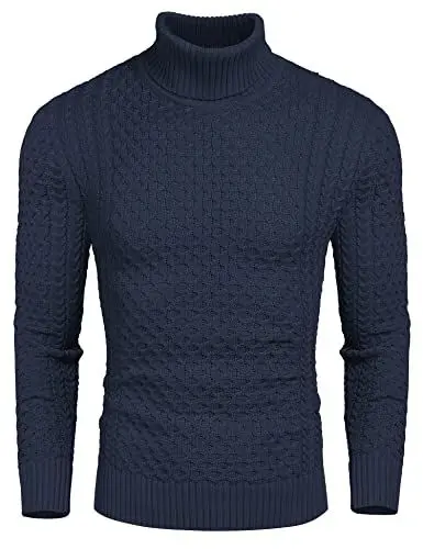 Produktbild: COOFANDY Pullover für Herren Rollkragenpullover Strickpullover Pullover Rollkragen Pulli Sweatshirt Feinstrick Turtle Neck Solid Winter Warme Navy blau L