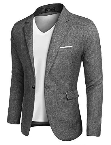Produktbild: COOFANDY Herren Sakko Sportlich Freizeit Blazer Revers Kragen Business Anzugjacke 1 Knopf Graue L