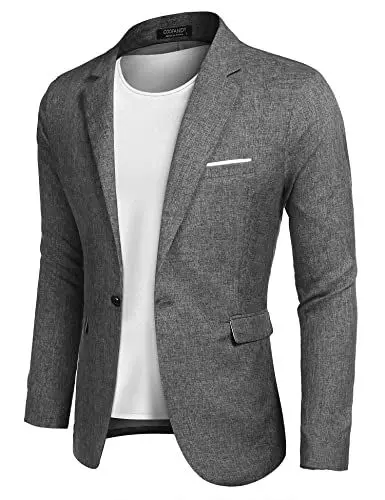 Produktbild: COOFANDY Sakko Herren Leinen Blazerjacken Modern Sommer Anzugjacke Sportlich Comfort Fit Grau L