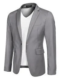 Produktbild: COOFANDY Sakko Herren Regular Fit Sportlich Anzugjacke mit Fliege 1 Knöpfe Blazer für Business Hochzeit Freizeit Hellgrau M