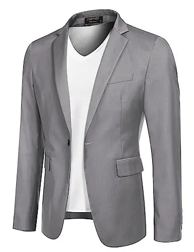 Produktbild: COOFANDY Sakko Herren Regular Fit Sportlich Anzugjacke mit Fliege 1 Knöpfe Blazer für Business Hochzeit Freizeit Hellgrau M