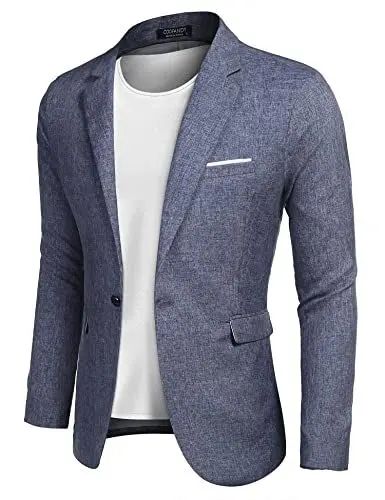 Produktbild: COOFANDY Sakko Herren Sportlich Anzugjacke Männer Blazer Freizeit Slim Fit Modern Jackett Leichte Blau L
