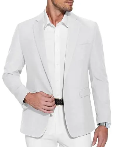 Produktbild: COOFANDY Herren Sakko Sportlich Modern Regular Fit Blazer Elegant Sportsakko Anzugjacken Business Jackett Männer Weiß XXL