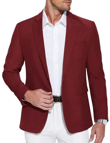 Produktbild: COOFANDY Sakko Herren Sportlich Blazer Freizeit Anzugjacken Business Jackett für Männer Sportsakko mit Gekerbtem Revers Elegant Hochzeitsanzug Dunkelrot L