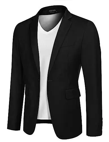 Produktbild: COOFANDY Herren Sportlich Freizeit Blazer Business Sakko Anzugjacke 1 Knöpfe Einfarbig Regular Fit Schwarz XS
