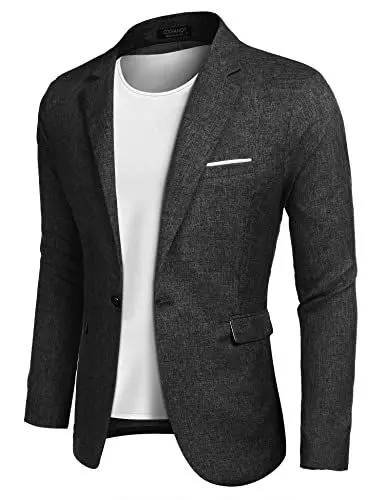 Produktbild: COOFANDY Sakko Herren Sportlich Blazer Modern Männer Leinen Anzugjacke Slim Fit Freizeit Schwarz XL