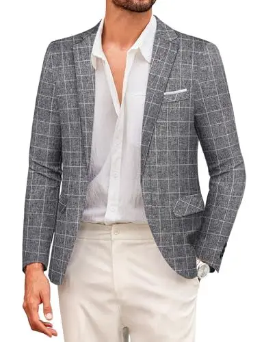 Produktbild: COOFANDY Sakko Herren Sportlich Regular Fit Jackett Anzugjacken 1 Knopf Karierter Blazer Jackett Kariert Grautextile 3XL