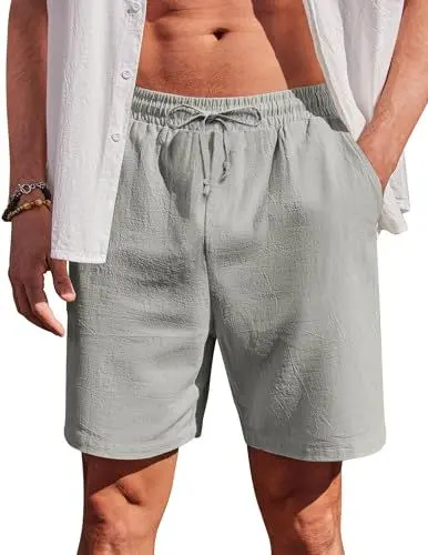 Produktbild: COOFANDY Herren Shorts Sommer Kurz Hosen mit Tunnelzug Regular Fit Atmungsaktiv Strandhose Leicht Shorts mit Taschen Mondgrau 3XL
