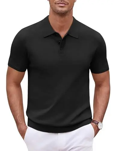 Produktbild: COOFANDY Stirck Poloshirt für Herren Classic Kurzarm Golf T Shirts Männer Sommer Basic Casual Regular Fit Polo Hemd Schwarz M