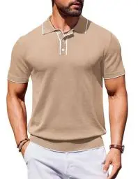 Produktbild: COOFANDY Strick Poloshirt Herren Kurzarm Poloshirt Herren Sommer T-Shirt mit Knopfleiste Gestricktes Golf Polohemd Khaki M