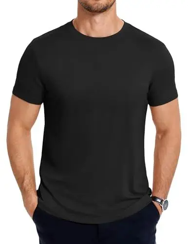 Produktbild: COOFANDY T-Shirts für Herren Sommer Rundhals T Shirt Kurzarm Einfarbig Crew Neck Shirt Schwarz XL
