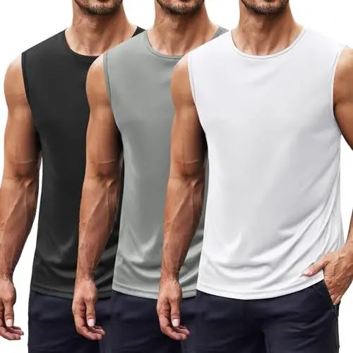 Produktbild: COOFANDY Tank Top Herren 3er Pack Ärmelloses Muskel T-Shirt Workout Unterhemd Training Gym Shirts Bodybuilding Achselshirt Schnelltrocknend Schwarz/Weiß/Hellgrau L
