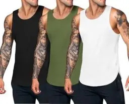 Produktbild: COOFANDY Tank Top Herren Gym Sommer Shirt Bodybuilding Unterhemd Sport Fitness Kleidung Herren Ärmelloses Achselshirt Black/White/Army Green L