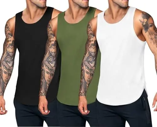 Produktbild: COOFANDY Tank Top Herren Gym Sommer Shirt Bodybuilding Unterhemd Sport Fitness Kleidung Herren Ärmelloses Achselshirt Black/White/Army Green L