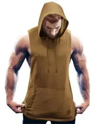 Produktbild: COOFANDY Tank Tops Herren Gym Shirt Workout Hoodie Tanktop Cut Off Muskelshirt Fitness Ärmelloses Shirt Sport Tshirts Herren Kapuzenpullover Braun(1 Stück) S
