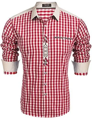 Produktbild: COOFANDY Trachtenhemd Herren Hemd Kariert Oktoberfest Hemd Baumwolle Freizeithemden Karohemden Regular Fit Bayrisches Hemd Männer Winerot XL